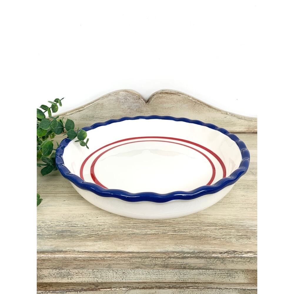 Sonoma Nantucket Pie Dish Red White Blue Ceramic Baking Dish Americana Decor